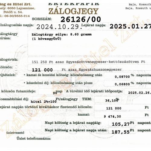 B-26126 sz. zálogjegy