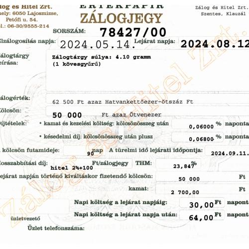S-78427 sz. zálogjegy