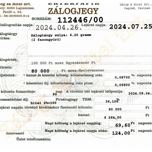 C-112446 sz. zálogjegy