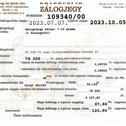 C-109340 sz. zálogjegy