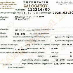 N-112214 sz. zálogjegy