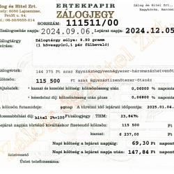 N-111511 sz. zálogjegy