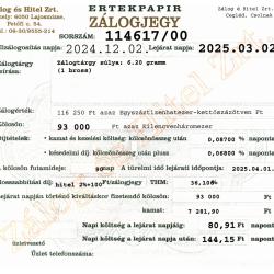 C-114617 sz. zálogjegy