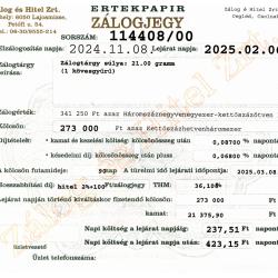 C-114408 sz. zálogjegy