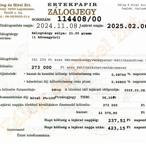 C-114408 sz. zálogjegy