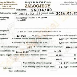 K-26034 sz. zálogjegy