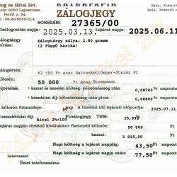 B-27365 sz. zálogjegy