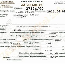 B-27324 sz. zálogjegy