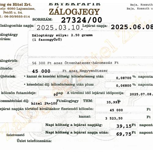 B-27324 sz. zálogjegy