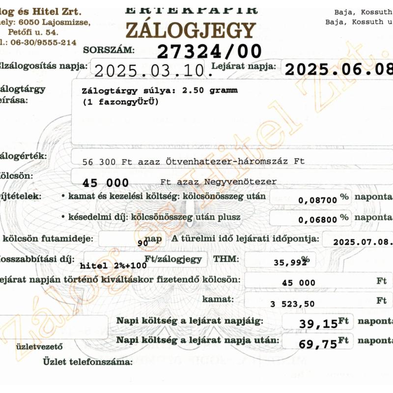 B-27324 sz. zálogjegy