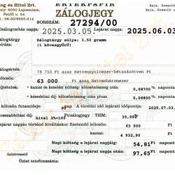 B-27294 sz. zálogjegy