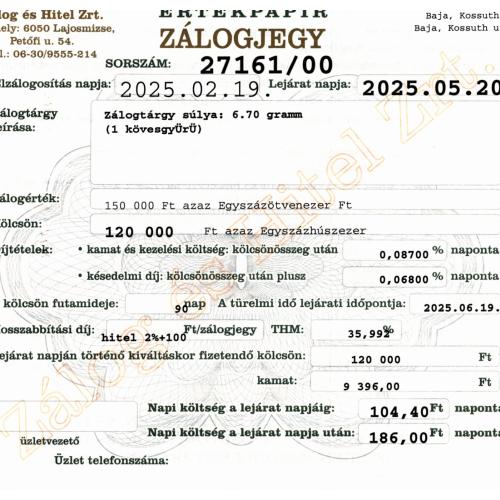 B-27161 sz. zálogjegy