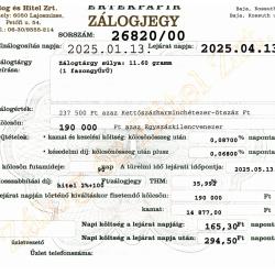 B-26820 sz. zálogjegy