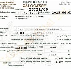 B-26721 sz. zálogjegy