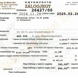 B-26427 sz. zálogjegy