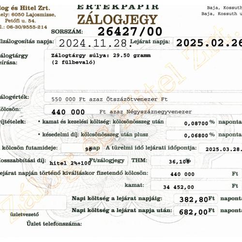 B-26427 sz. zálogjegy