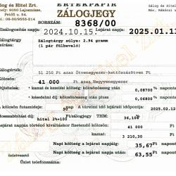 M-8368 sz. zálogjegy