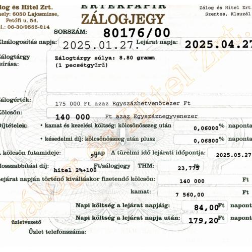 S-80176 sz. zálogjegy