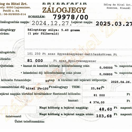 S-79978 sz. zálogjegy