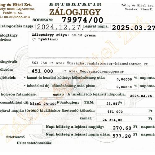 S-79974 sz. zálogjegy