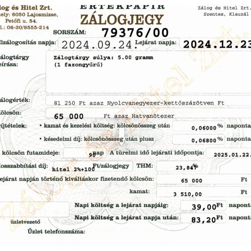 S-79376 sz. zálogjegy