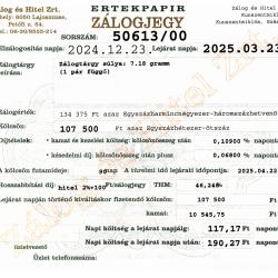 Z-50613 sz. zálogjegy