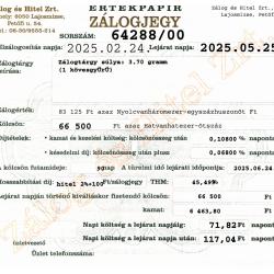 L-64288 sz. zálogjegy