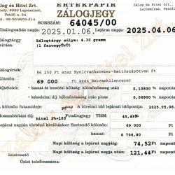 L-64045 sz. zálogjegy