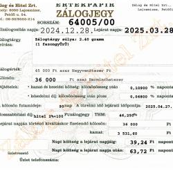 L-64005 sz. zálogjegy