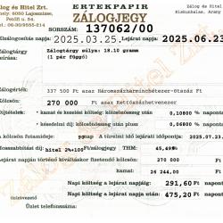 A-137062 sz. zálogjegy