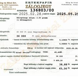 A-136803 sz. zálogjegy