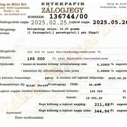 A-136744 sz. zálogjegy