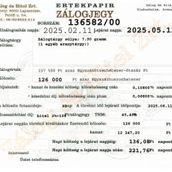 A-136582 sz. zálogjegy