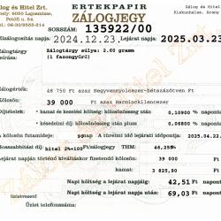 A-135922 sz. zálogjegy