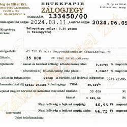 A-133450 sz. zálogjegy