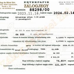 D-88298 sz. zálogjegy