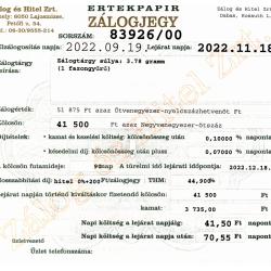 D-83926 sz. zálogjegy