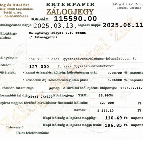 C-115590 sz. zálogjegy
