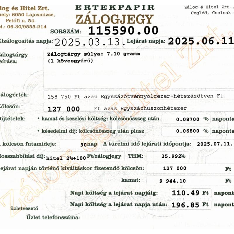 C-115590 sz. zálogjegy