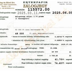 C-115572 sz. zálogjegy