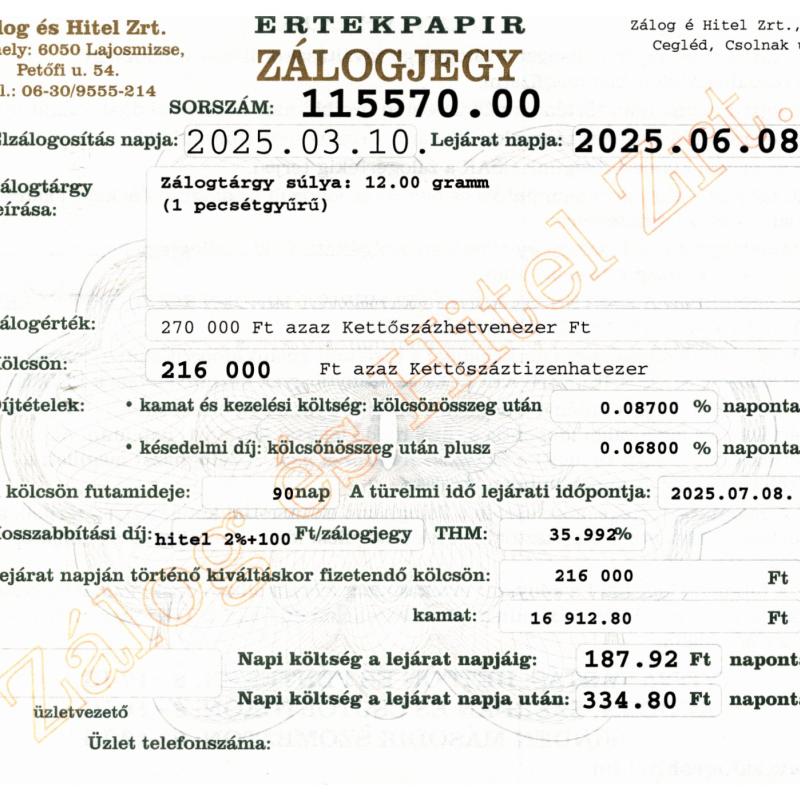 C-115570 sz. zálogjegy