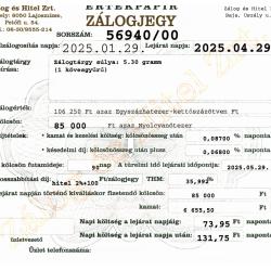 U-56940 sz. zálogjegy