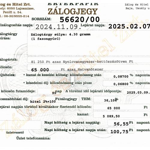 U-56620 sz. zálogjegy