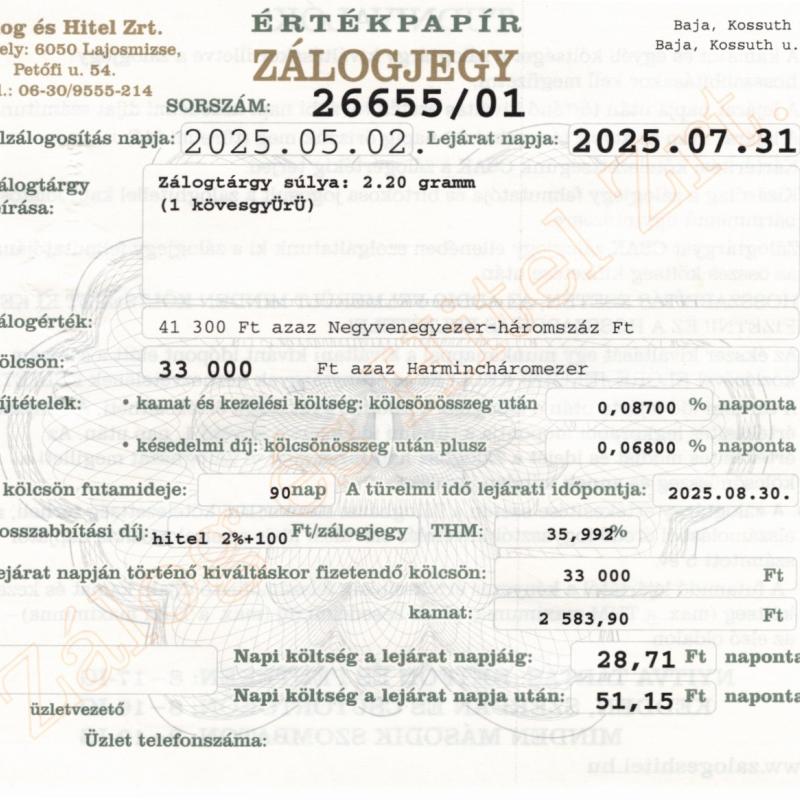 B-26655 sz. zálogjegy