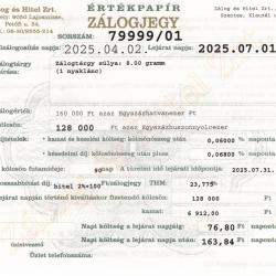 S-79999 sz. zálogjegy