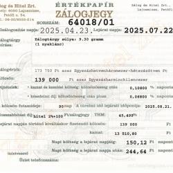 L-64018 sz. zálogjegy