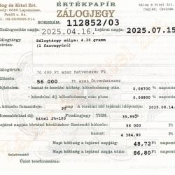 C-112852 sz. zálogjegy