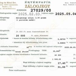 B-27029 sz. zálogjegy