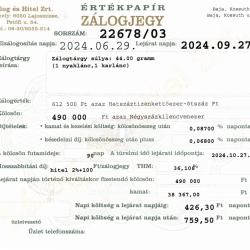 B-22678 sz. zálogjegy