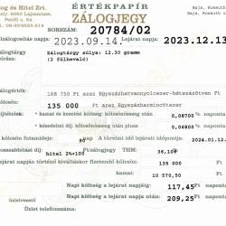 B-20784 sz. zálogjegy